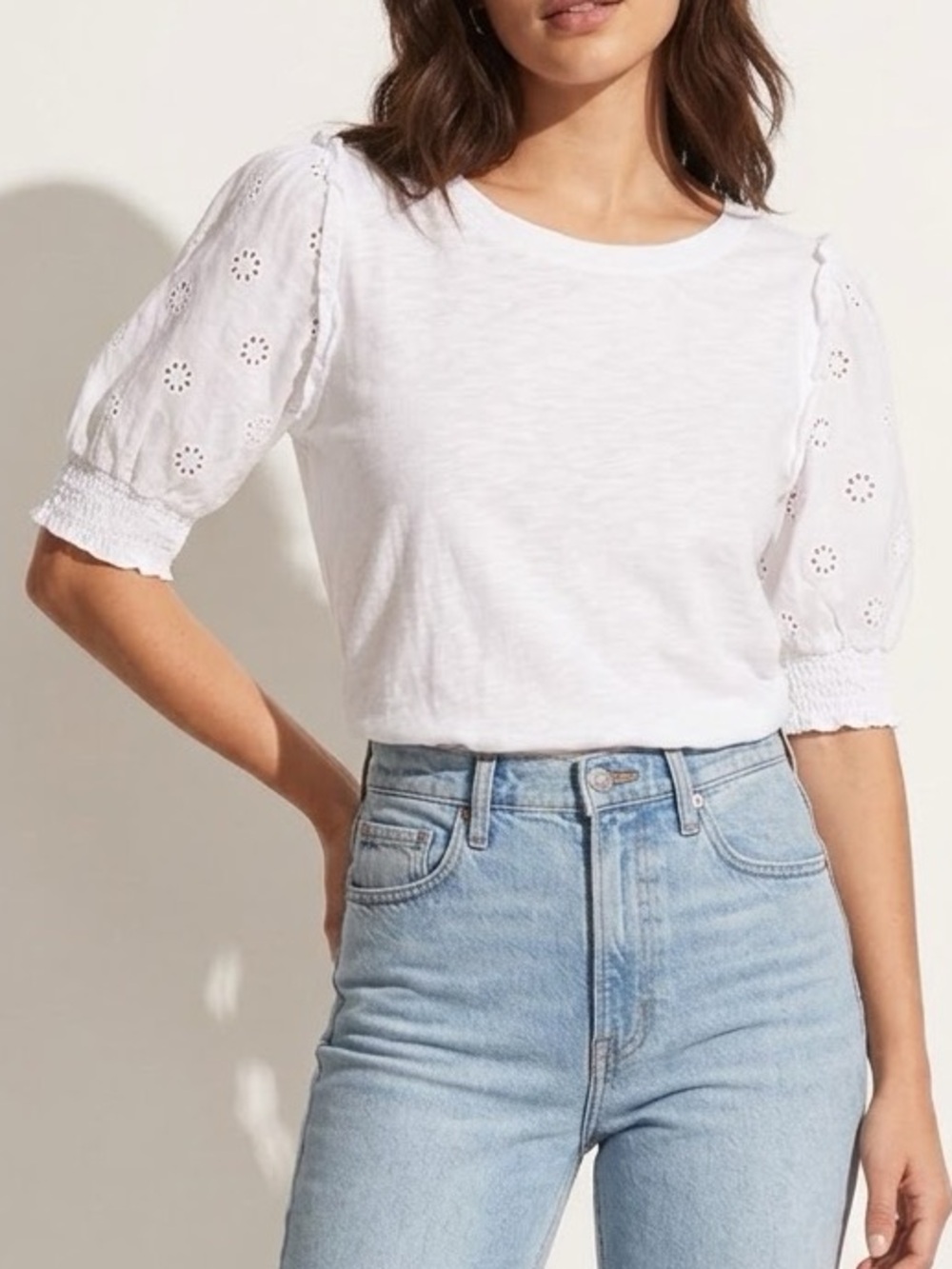 Lucky Brand Eyelet Sleeve Short Sleeve Top